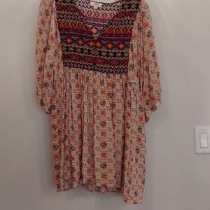 Umgee smock babydoll boho dress with fringed vest